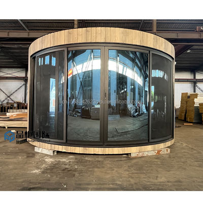 Container pliable Luxe Glamping Pod Cabine Maison en bois préfabriquée Flat Pack Cercle Maison ronde Structure en bois de 20 pieds / 40 pieds