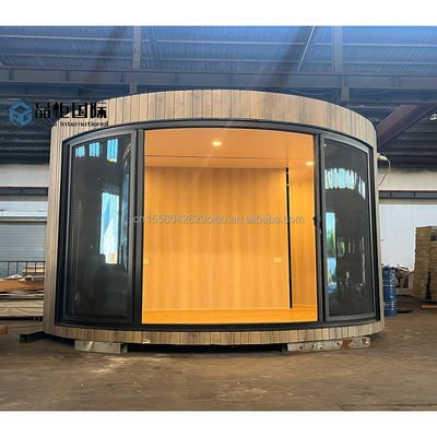 Container pliable Luxe Glamping Pod Cabine Maison en bois préfabriquée Flat Pack Cercle Maison ronde Structure en bois de 20 pieds / 40 pieds