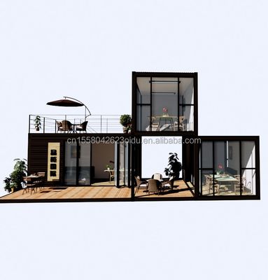 Maison de conteneurs préfabriqués de design moderne de luxe extérieur de deux chambres avec acier plat et panneau sandwich extérieur