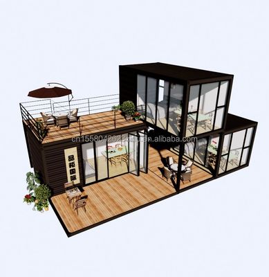 Maison de conteneurs préfabriqués de design moderne de luxe extérieur de deux chambres avec acier plat et panneau sandwich extérieur