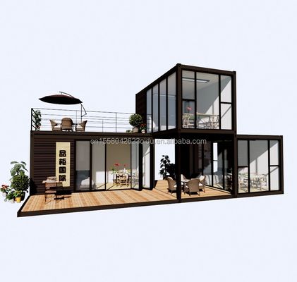 Maison de conteneurs préfabriqués de design moderne de luxe extérieur de deux chambres avec acier plat et panneau sandwich extérieur