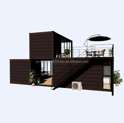 Maison de conteneurs préfabriqués de design moderne de luxe extérieur de deux chambres avec acier plat et panneau sandwich extérieur