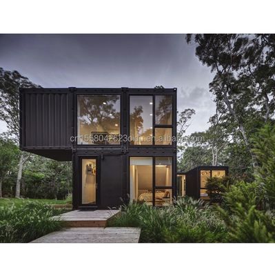 Maison de conteneurs préfabriquée résidentielle de 20 pieds avec muraille de verre, villa de bureau et assemblage de deux étages