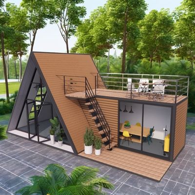 fenêtres en alliage d'aluminium luxe moderne A-frame villa basse hauteur modulaire préfabriquée isolée thermique petite maison triangulaire pour appartement