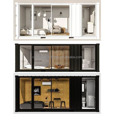 Design extérieur moderne Container évolutif Maison en bois préfabriqué Grande salle de soleil en verre pour famille Hôtel couple