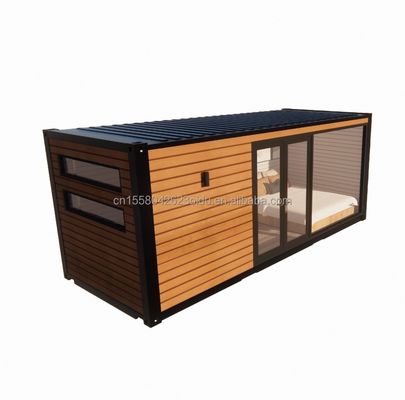 Design extérieur moderne Container évolutif Maison en bois préfabriqué Grande salle de soleil en verre pour famille Hôtel couple