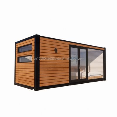 Design extérieur moderne Container évolutif Maison en bois préfabriqué Grande salle de soleil en verre pour famille Hôtel couple