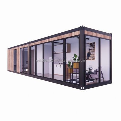 Design extérieur moderne Container évolutif Maison en bois préfabriqué Grande salle de soleil en verre pour famille Hôtel couple