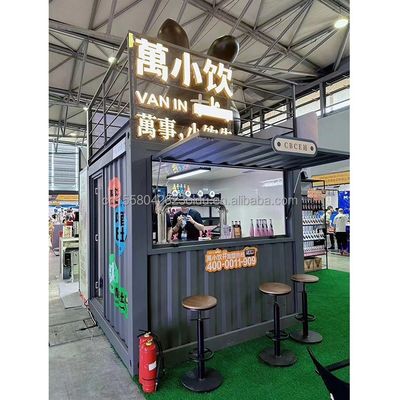 10ft Mini Pop Up Shop Container Maison Restaurant Boutique de rue de nourriture Kiosque Container avec tubes carrés en acier galvanisé