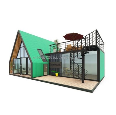 Maison de conteneurs préfabriqués élégante avec fenêtres en alliage d'aluminium dans un triangle en acier