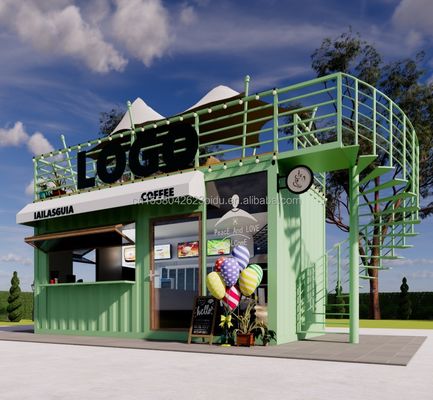 Portable 10ft 20ft Structure en acier préfabriqué Container Houses Bar mobile magasin pour la restauration rapide Mur 50mm Panneau sandwich ondulé