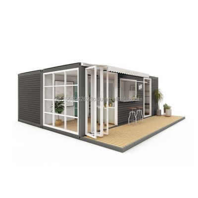 Style Maison de conteneurs de deux chambres avec des tubes carrés en acier galvanisé Structure et cuisine Salon