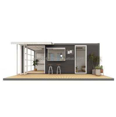 Style Maison de conteneurs de deux chambres avec des tubes carrés en acier galvanisé Structure et cuisine Salon