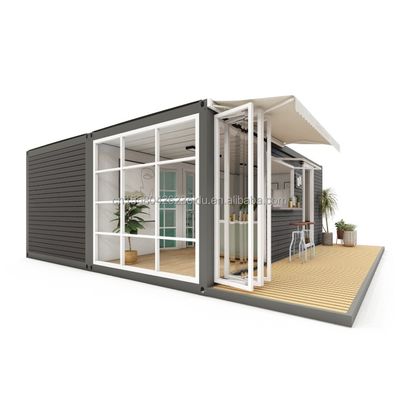 Style Maison de conteneurs de deux chambres avec des tubes carrés en acier galvanisé Structure et cuisine Salon