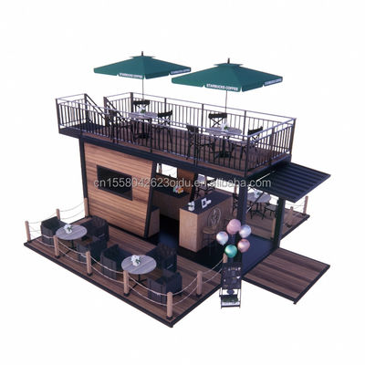 Restaurant mobile préfabriqué en acier galvanisé 180g avec terrasse en acier et panneaux de sandwich ondulé