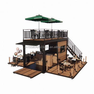 Restaurant mobile préfabriqué en acier galvanisé 180g avec terrasse en acier et panneaux de sandwich ondulé