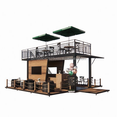Restaurant mobile préfabriqué en acier galvanisé 180g avec terrasse en acier et panneaux de sandwich ondulé