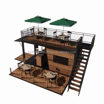 Restaurant mobile préfabriqué en acier galvanisé 180g avec terrasse en acier et panneaux de sandwich ondulé