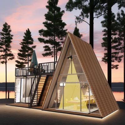 Couleur personnalisée Structure en acier modulaire Maison triangulaire 50/75/100 mm Panneau sandwich ondulé Maison en bois de luxe