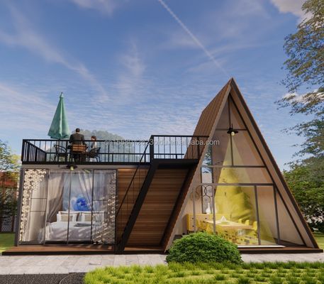 Couleur personnalisée Structure en acier modulaire Maison triangulaire 50/75/100 mm Panneau sandwich ondulé Maison en bois de luxe