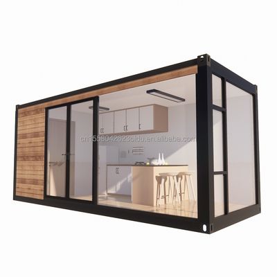 Tubes carrées en acier galvanisé Maison de conteneurs de design moderne avec jardin extérieur en bois et restaurant indépendant