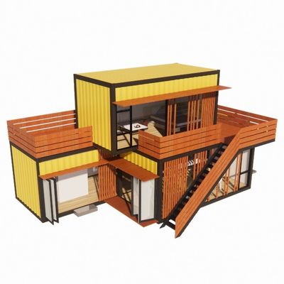 Commercial Boutiques de rue Salle pliante Combinaison avec le jaune Rénovation industrielle Vent extérieur Maison de conteneurs à plat