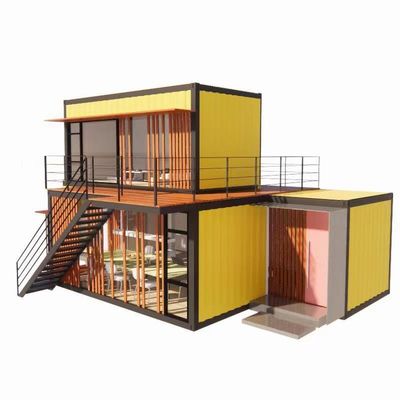 Commercial Boutiques de rue Salle pliante Combinaison avec le jaune Rénovation industrielle Vent extérieur Maison de conteneurs à plat