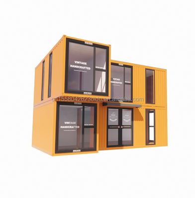 Maison de conteneurs à murs en verre à deux étages moderne utilisant un panneau sandwich ondulé de 50/75/100 mm, fourgonnette en acier pliable amovible pour bureau