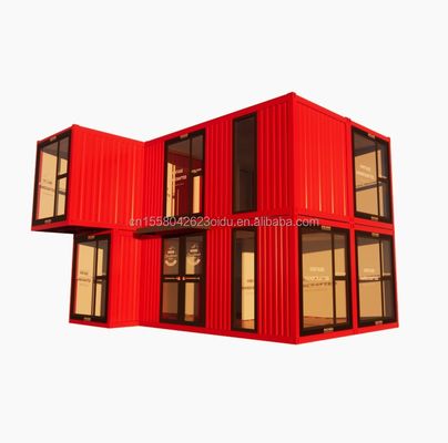 Maison de conteneurs à murs en verre à deux étages moderne utilisant un panneau sandwich ondulé de 50/75/100 mm, fourgonnette en acier pliable amovible pour bureau