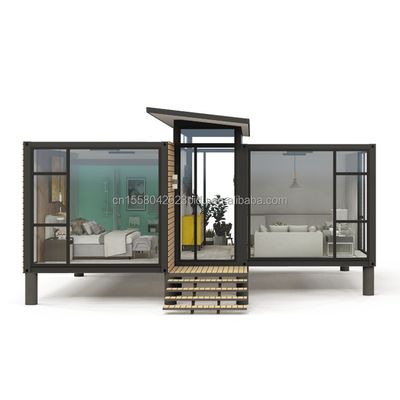 Container de jardin de design moderne Structure en acier Maison en bois Maison familiale Fenêtre Alliage d'aluminium Fenêtres