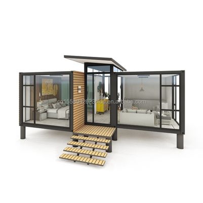 Container de jardin de design moderne Structure en acier Maison en bois Maison familiale Fenêtre Alliage d'aluminium Fenêtres