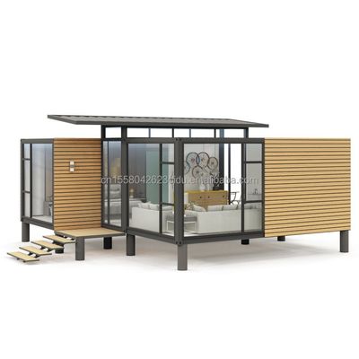 Container de jardin de design moderne Structure en acier Maison en bois Maison familiale Fenêtre Alliage d'aluminium Fenêtres
