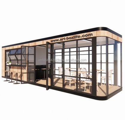 Hôtel et parc EU Container Bar à café Mobile Structure en acier en bois Maison solaire Bar extérieur