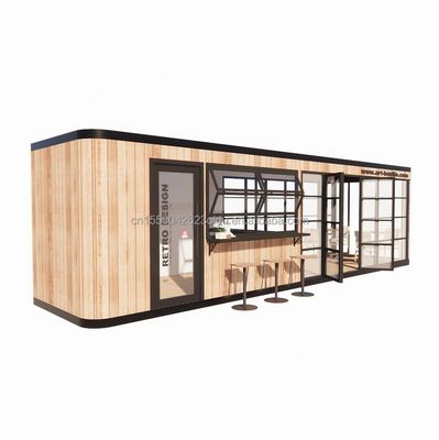 Hôtel et parc EU Container Bar à café Mobile Structure en acier en bois Maison solaire Bar extérieur