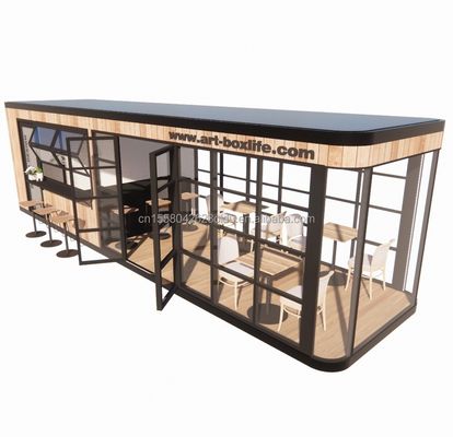 Hôtel et parc EU Container Bar à café Mobile Structure en acier en bois Maison solaire Bar extérieur
