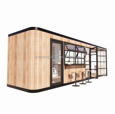 Hôtel et parc EU Container Bar à café Mobile Structure en acier en bois Maison solaire Bar extérieur
