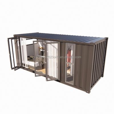 Grand porte pliante en verre et fenêtres en alliage d'aluminium dans un conteneur préfabriqué de 20 pieds appartement unique pour la vie mobile