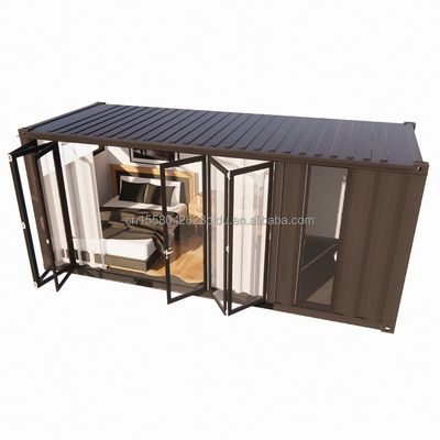 Grand porte pliante en verre et fenêtres en alliage d'aluminium dans un conteneur préfabriqué de 20 pieds appartement unique pour la vie mobile