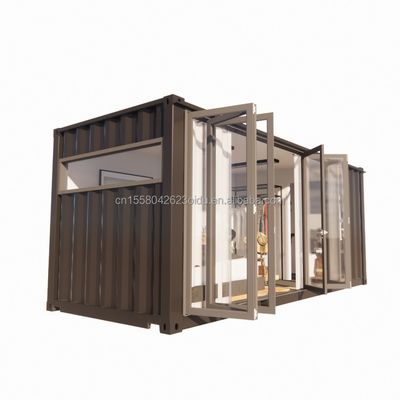 Grand porte pliante en verre et fenêtres en alliage d'aluminium dans un conteneur préfabriqué de 20 pieds appartement unique pour la vie mobile