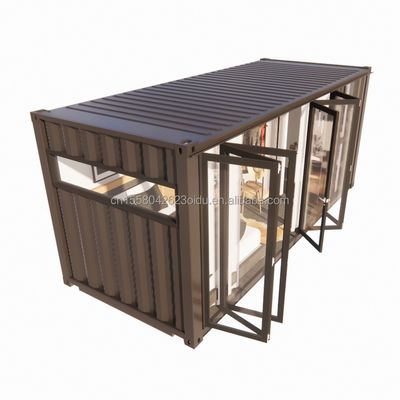 Grand porte pliante en verre et fenêtres en alliage d'aluminium dans un conteneur préfabriqué de 20 pieds appartement unique pour la vie mobile