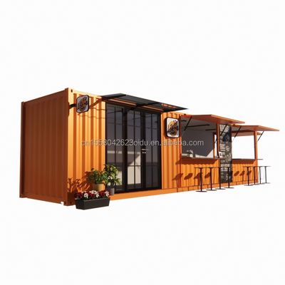 Boutique de conteneurs pop-up de rue maison préfabriquée conteneur café 40ft 20ft avec tubes carrés en acier galvanisé