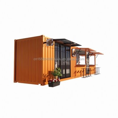Boutique de conteneurs pop-up de rue maison préfabriquée conteneur café 40ft 20ft avec tubes carrés en acier galvanisé