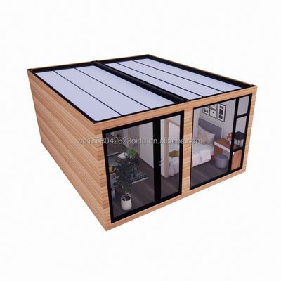 Maison en verre préfabriqué en bois maison de conteneurs avec couleur personnalisée et mur 50/75/100mm panneau sandwich ondulatoire