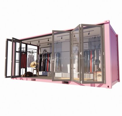 Cadre en acier de couleur personnalisé 20 pieds conteneur préfabriqué magasin de vêtements kiosque stand magasin mobile avec pliage en acier galvanisé