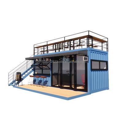 EU 20ft Food Stall Deuxième étage Container Café Construit avec des tubes carrés en acier galvanisé et une structure en acier