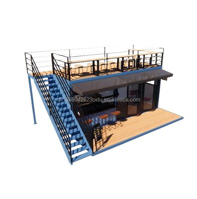 EU 20ft Food Stall Deuxième étage Container Café Construit avec des tubes carrés en acier galvanisé et une structure en acier