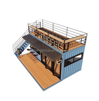 EU 20ft Food Stall Deuxième étage Container Café Construit avec des tubes carrés en acier galvanisé et une structure en acier