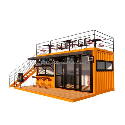 EU 20ft Food Stall Deuxième étage Container Café Construit avec des tubes carrés en acier galvanisé et une structure en acier