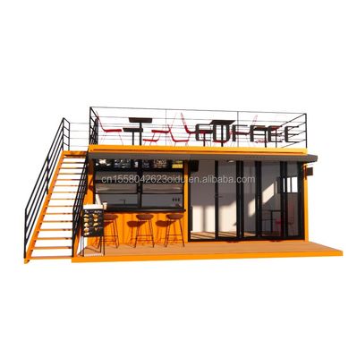 EU 20ft Food Stall Deuxième étage Container Café Construit avec des tubes carrés en acier galvanisé et une structure en acier