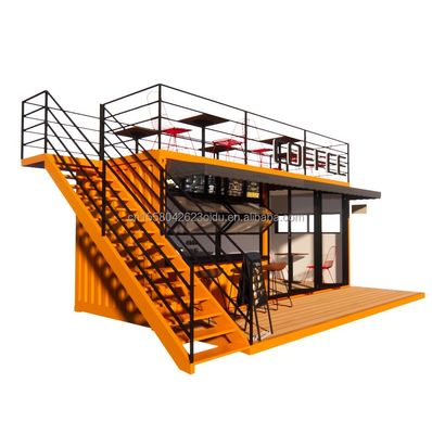 EU 20ft Food Stall Deuxième étage Container Café Construit avec des tubes carrés en acier galvanisé et une structure en acier